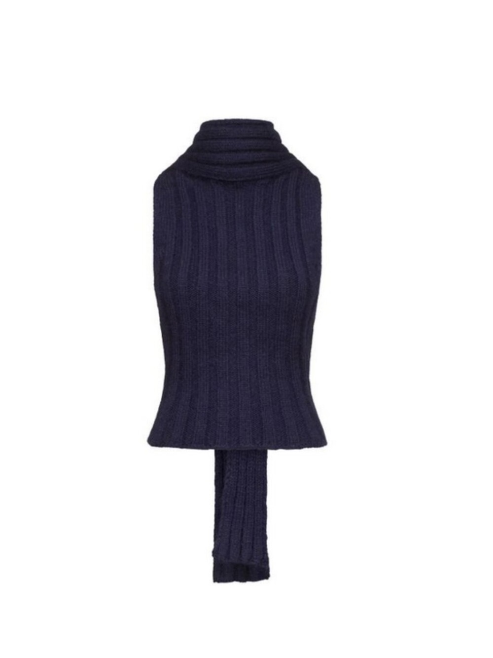 AREA Sleeveless Ribbed Turtleneck in Navy